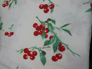 VINTAGE WILENDUR Tablecloth RED CHERRIES w/ Pink Flower Blossoms 54 x 66 