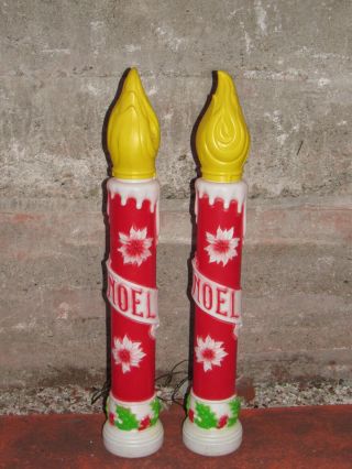 2 Vintage 1973 Empire Blow Mold Plastic Christmas Yard Candles Noel Great Cond.