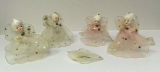 Four Vintage Christmas Tulle Angel Ornaments Porcelain Head Chenille Japan