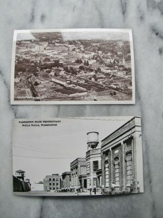 Vintage Rppc Postcard Walla Walla Wa State Penitentiary & Aerial Of Town