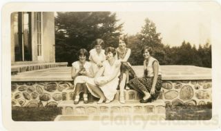 1930 Group Young Women Girls One Holds Kitten Cat