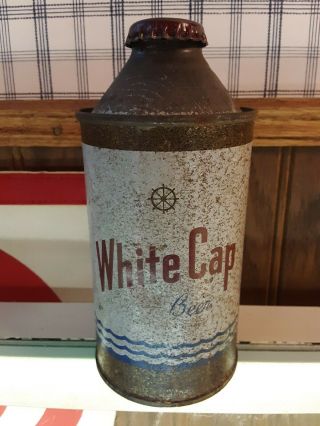 Vintage White Cap Beer Metal 12 Oz.  Cone Top Can W/cap.