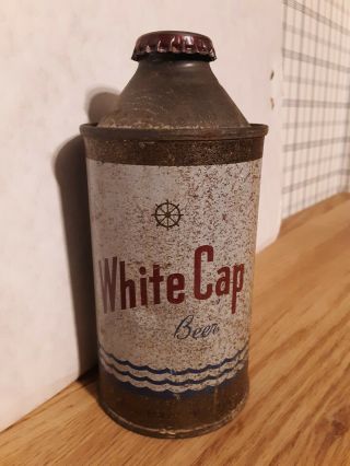 Vintage White Cap Beer Metal 12 oz.  Cone Top Can w/cap. 3