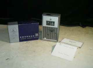 Estate Old Vintage Htf Emerson 899 Mercury 8 " Transistor Pocket Radio W/ Box