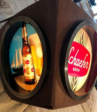 2 Available Vintage Schaefer Beer 4 - Sided Lighted Sign Rotating Faux Wood