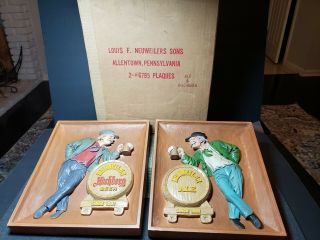 2 Vintage Neuweiler Ale Beer Since 1891 Advertising Plaques Chalk Allentown Pa