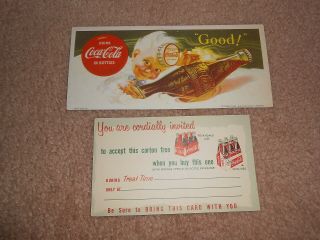 1953 Coca Cola Ink Blotter & 1960s Carton Coke Card Soda Advertising
