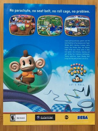 Monkey Ball Nintendo Gamecube 2001 Vintage Poster Ad Print Art Promo Rare