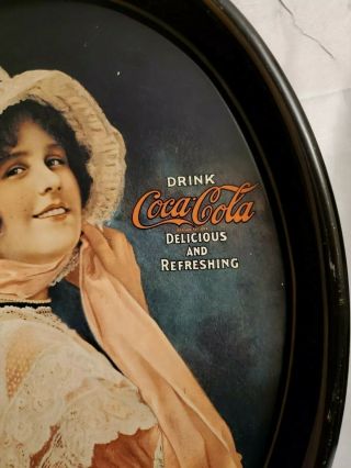 VINTAGE 1972 DRINK COCA - COLA ADVERTISING METAL OVAL SERVING TRAY 1914 Betty Girl 3