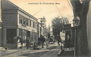 Provincetown Ma Commercial Street Horse & Wagon Storefronts Early Postcard