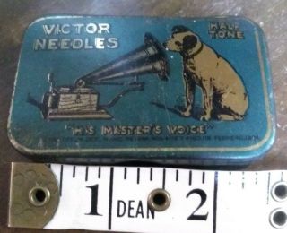 Vintage Half Tone Victor His Masters Voice - Victrola Needles Tin With 3 Needles
