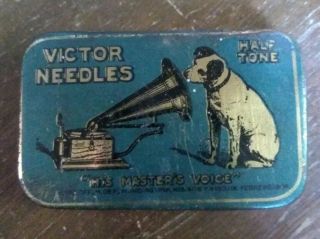 VINTAGE HALF TONE VICTOR HIS MASTERS VOICE - VICTROLA NEEDLES TIN with 3 needles 3