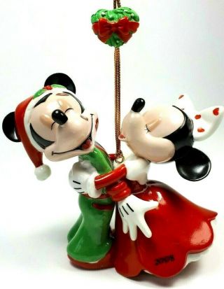 Bradford Disney Holiday Kiss Mickey Minnie Mouse Christmas Ornament Mistletoe