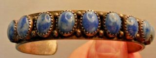 Vtg Navaho Lapis Row Cuff Sterling Silver Signed Pjs 35 G