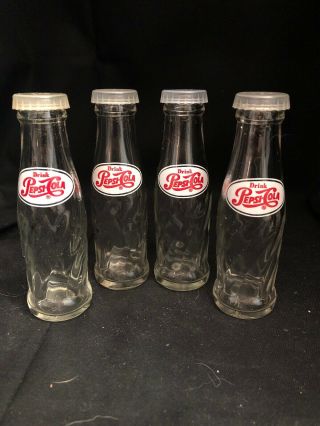 2 Pairs Vtg Pepsi - Cola Glass Mini Bottles Advertising Salt & Pepper Shakers Set