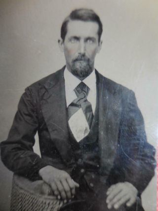 Tintype Photo T116 Handsome Man W/ Eyes & Tinted Cheeks Posing In Suit