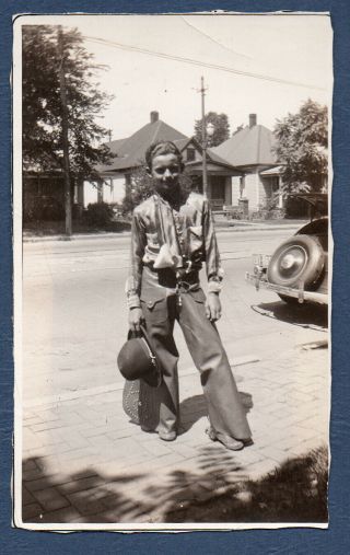Vintage Found Photo Snapshot Young Man In Fancy Western Outfit Chaps Satin Shirt