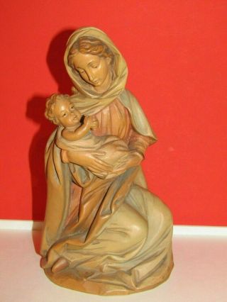 Vtg Oberammergau Hand Carved Wood Mother Mary & Baby Jesus Figurine 8.  5 " Tall