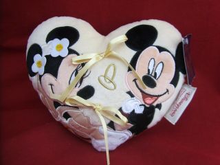 Disneyland Paris Minnie & Mickey Mouse Wedding Heart - Shaped Pillow With Hang Tag