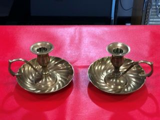 Brass Candle Holders With Handles Made In India 4 " Tall & 5.  5 " Diameter