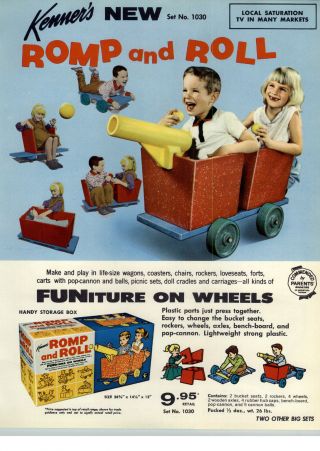 1964 Paper Ad Kenner Toy Romp And Roll Building Set Cannon Chairs Cart