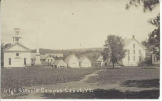 High School Campus,  Cabot,  Vermont,  Real Photo,  Church,  Bell Tower,  Clock,  Monument