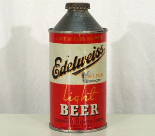 Edelweiss Secret Brew Irtp Cone Top Beer Can,  Cap Schoenhofen Chicago Illinois Il