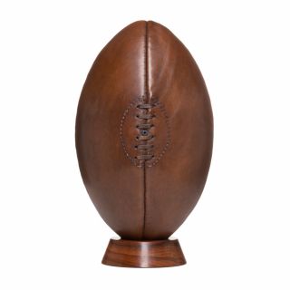 Vintage Style Leather Rugby Ball With Wooden Plinth; Retro Style
