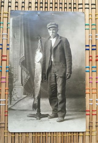 Rppc: Studio Portrait Of Man With Huge Fish,  C 1910