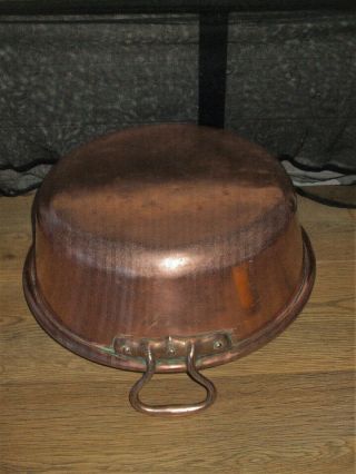 VINTAGE FRENCH COPPER PRESERVING JAM PAN MIXING BOWL BRASS HANDLES ROLLED EDGE 3