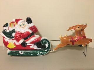 Vintage Empire Plastic Corp Light Up Santa Claus Sleigh With Reindeer Blow Mold