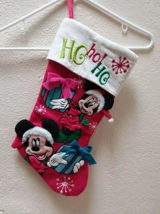 Mickey And Minnie Mouse Disney Store Christmas Stocking Approximately 18 "