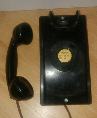 Vtg 1949 Western Electric Black Rotary Style No Dial Wall Jail Lobby Phone