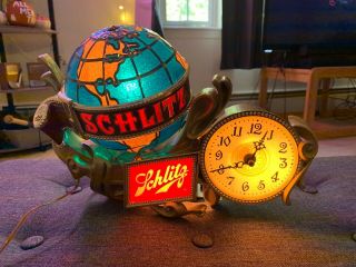Schlitz Beer Sign Motion Spinning Globe Clock Box And Instructions