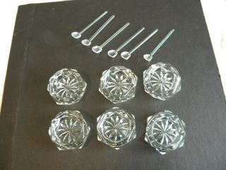 SET OF 6 CUT GLASS SALT HOLDERS WITH GLASS SPOONS THAT MATCH. 2