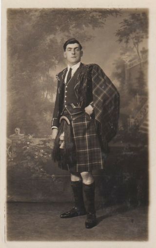 Old Photo Handsome Man Uniform Kilt Sporran Edinburgh Scotland F4