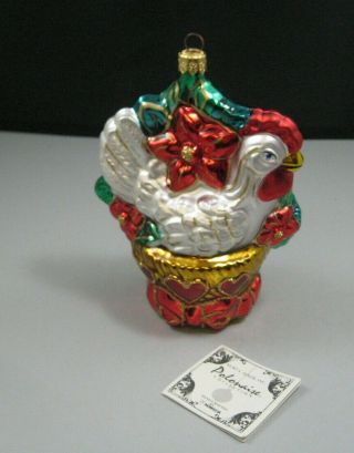 Kurt S Adler Polonaise 3 French Hens In A Basket Christmas Blown Glass Ornament