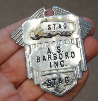 1950 ' s Vintage A S BARBORO / STAG BEER Truck Driver HAT BADGE Memphis Tennessee 2