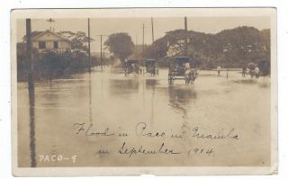 1914 Flooding In Paco,  Manila,  Philippines Old Real Photo Postcard