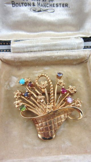Vintage Retro 14kt Gold Plated Flower Basket Giardinetti Brooch Pin Ala Newyork