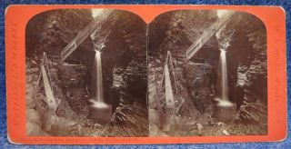 York Watkins Glen Cavern Cascade & Long Stairs W.  S.  Jones Stereoview