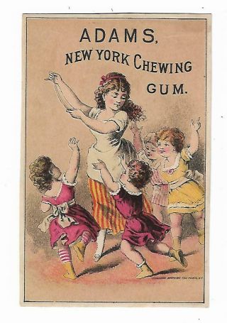 Old Trade Card Adams York Chewing Gum Mother Children Dancing