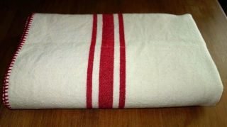 (n49) : Vintage Organic Wool Homespun Blanket Red Stripes