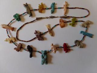 Vintage Native American Stone Animal Fetish Necklace 26 Inches