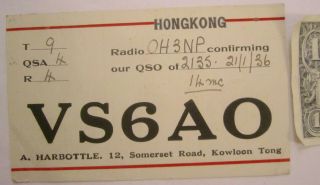 Old Radio Qsl Card China Hong Kong Hongkong 1936 To Finland 8 C Stamp