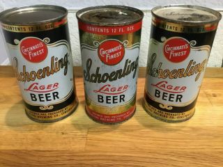 3 Different Schoenling Empty Flat Top Beer Cans By Schoenling,  Cincy,  Oh
