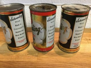 3 different Schoenling empty flat top beer cans by Schoenling,  Cincy,  OH 2