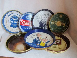 Beer Trays Group Of 7: Beverwyck,  Ox Cart,  Piels,  Pabst,  Schlitz,  Christian