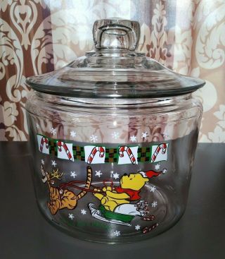 Disney Winnie The Pooh Tigger Glass Cookie Jar Canister Christmas Holiday