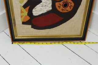 1970s Large Long Framed Owls Crewel Mid Century Burnt Orange Rust Beige Vintage 3